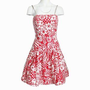 Lillie Rubin Dress Party Puff Skirt Abstract Print Embellished Vintage